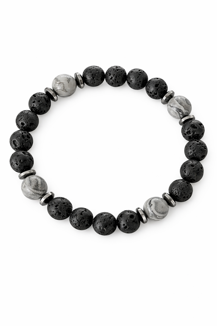 Grey Jasper & Lava Bracelet – Yang