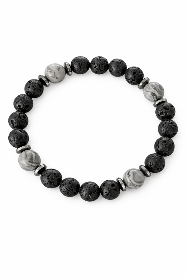 Grey Jasper & Lava Bracelet – Yang