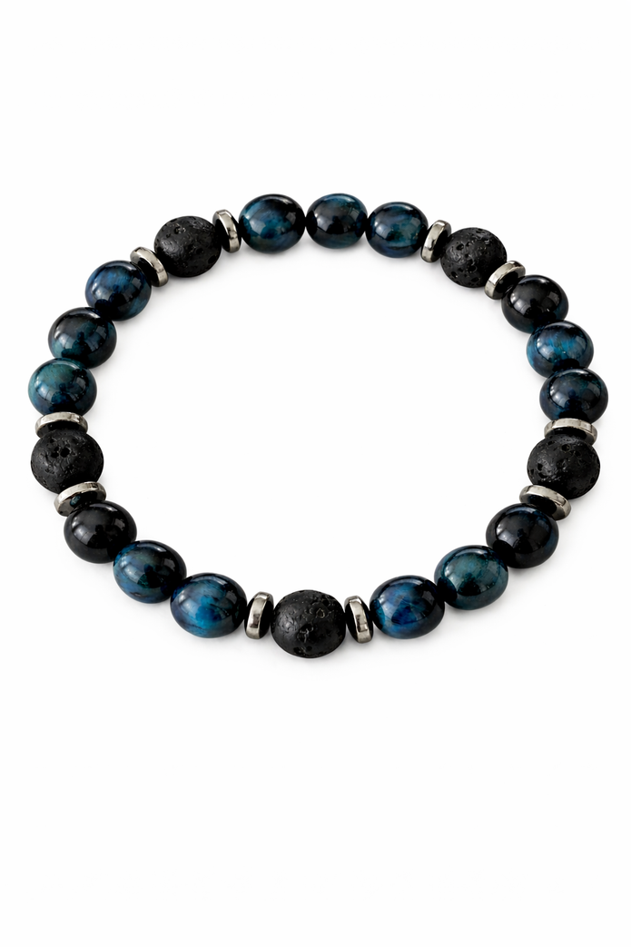 Blue Tiger Eye Lava Bracelet – Focus