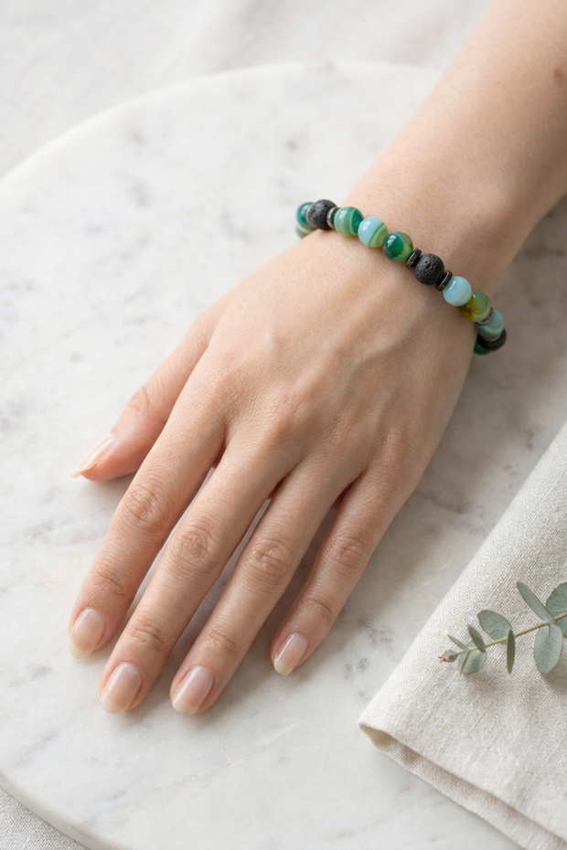 Green Stripe Agate Lava Bracelet – Steady