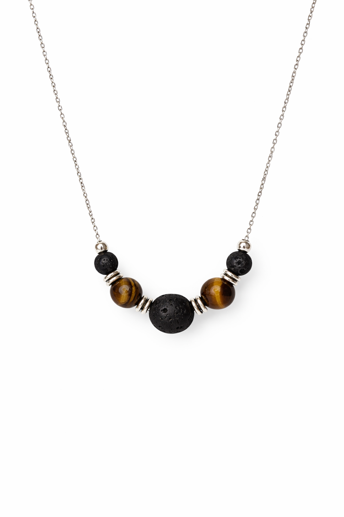 Tiger Eye Lava Necklace – Strength