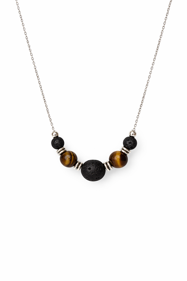 Tiger Eye Lava Necklace – Strength