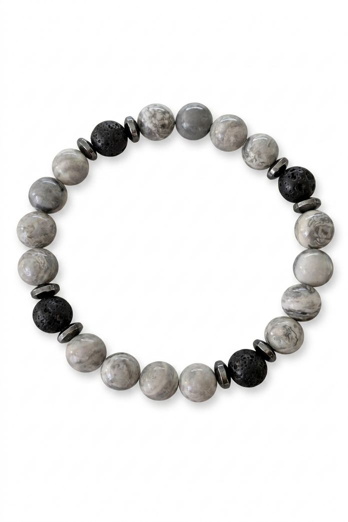 Grey Jasper & Lava Bracelet – Yin
