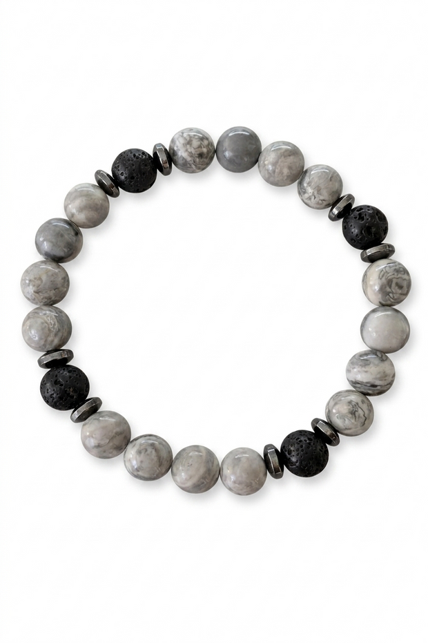 Grey Jasper & Lava Bracelet – Yin