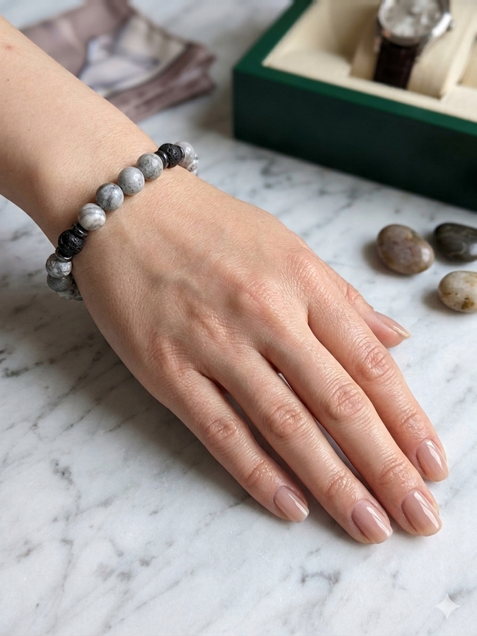 Grey Jasper & Lava Bracelet – Yin