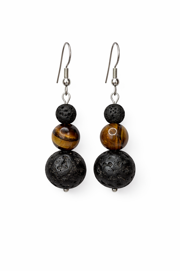 Tiger Eye Lava Earrings – Strength