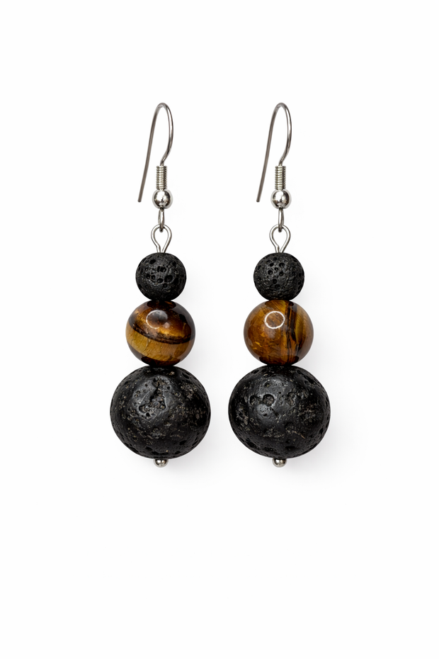 Tiger Eye Lava Earrings – Strength