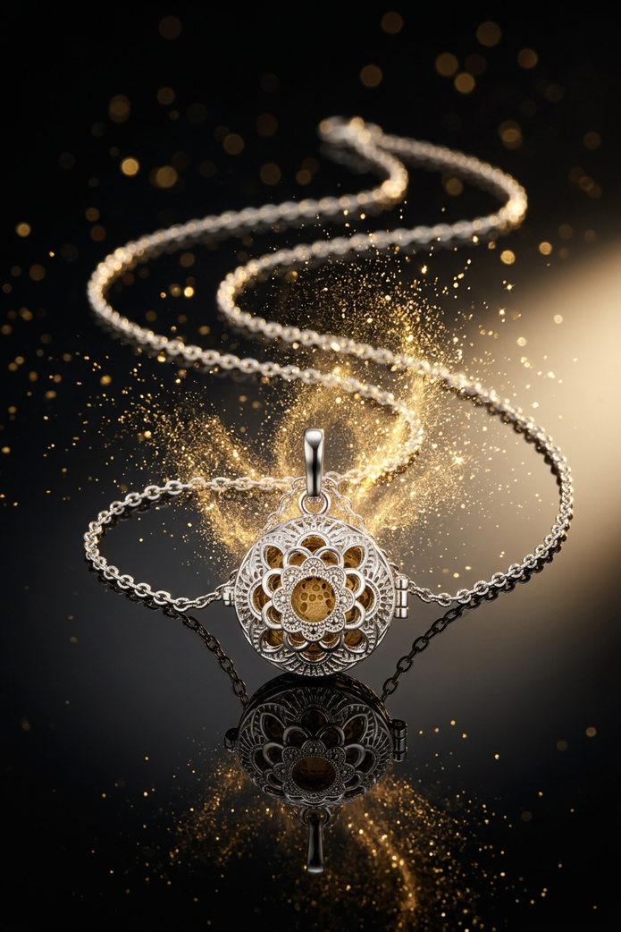 Moon blossom Silver Cage Necklace