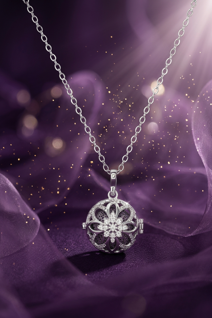 Celestial Bloom Silver Cage Necklace